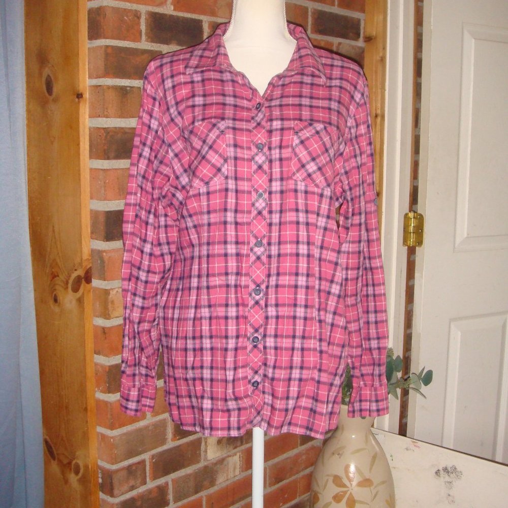 L.L.Bean Pink Plaid Cotton Button Up Top L